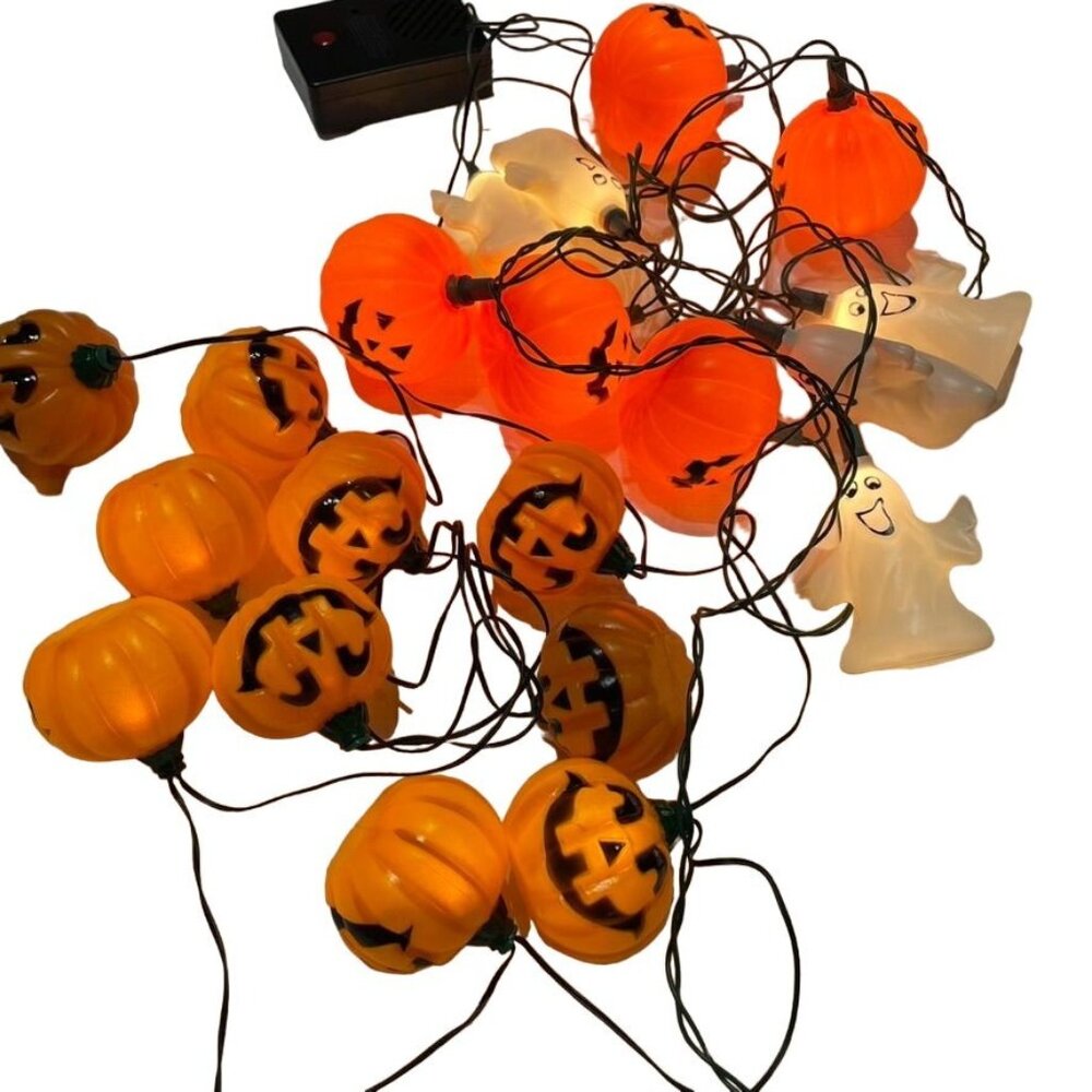 Halloween Blow Mold Pumpkin Ghost String Lights 2 Strings 20 Lights u All Work S